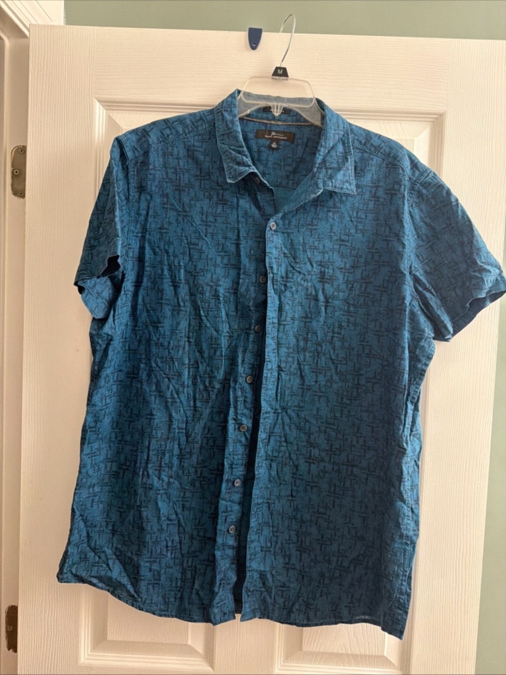 Marc Anthony Short-Sleeve Button-Down Shirt in Teal Blue